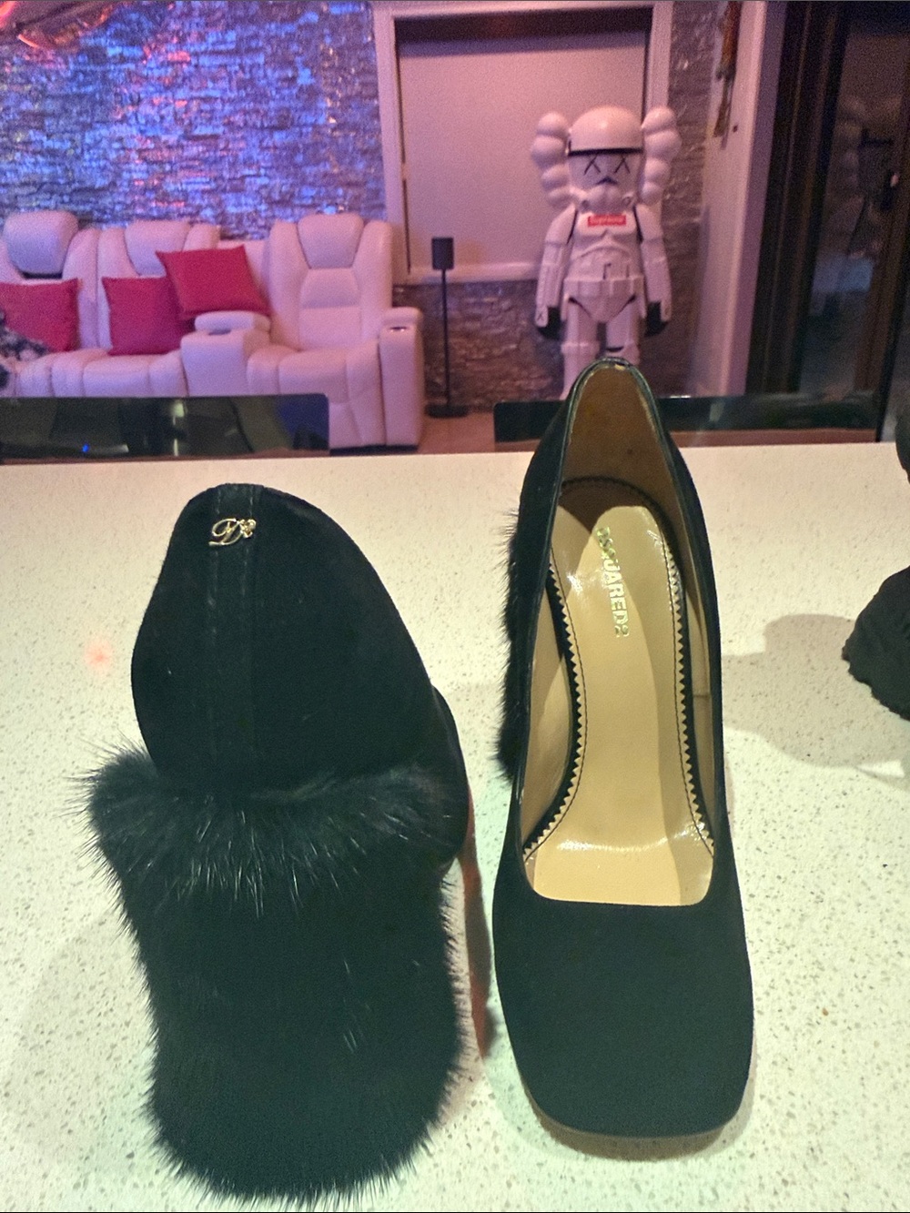 DSQUARED2 Black Fur-Trim High Heel Pumps